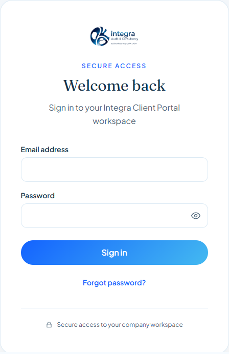 Actual screenshot of the Integra Client Portal sign-in page
